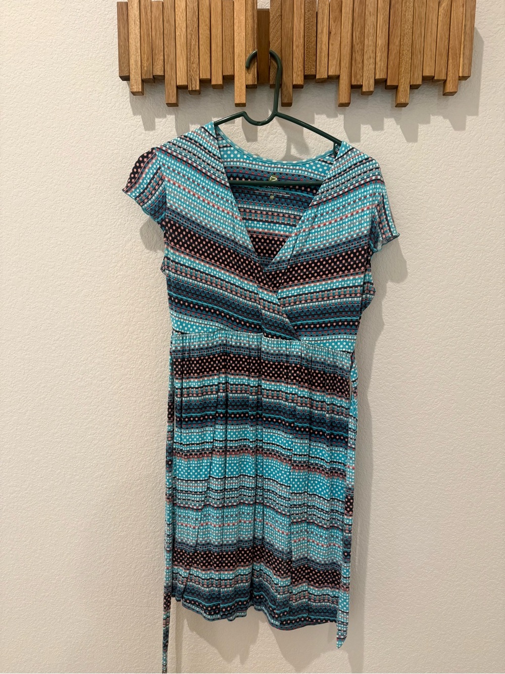 Dakini Turquoise and Black Patterned Wrap Mini Dress